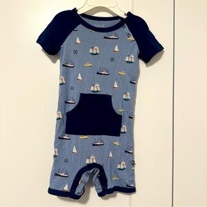 Kyte Baby Blue Nautical One Piece Short all Vintage Boats Size 2T
